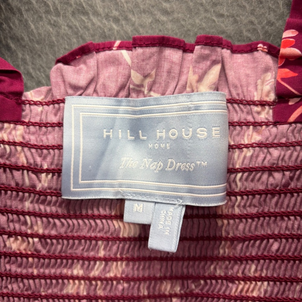 Hill House Home The Ellie Nap Dress Burgundy Floral Smocked Tiered Midi Size M - Picture 10 of 13